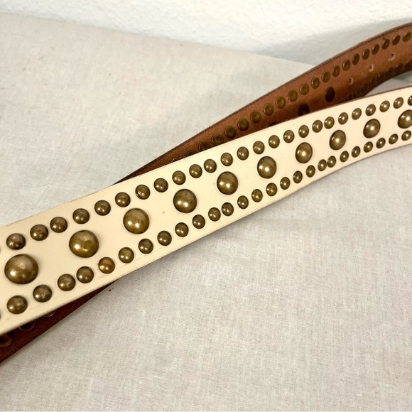 Free People We The Free Sola Studded Leather Belt Off-White Medium/Large